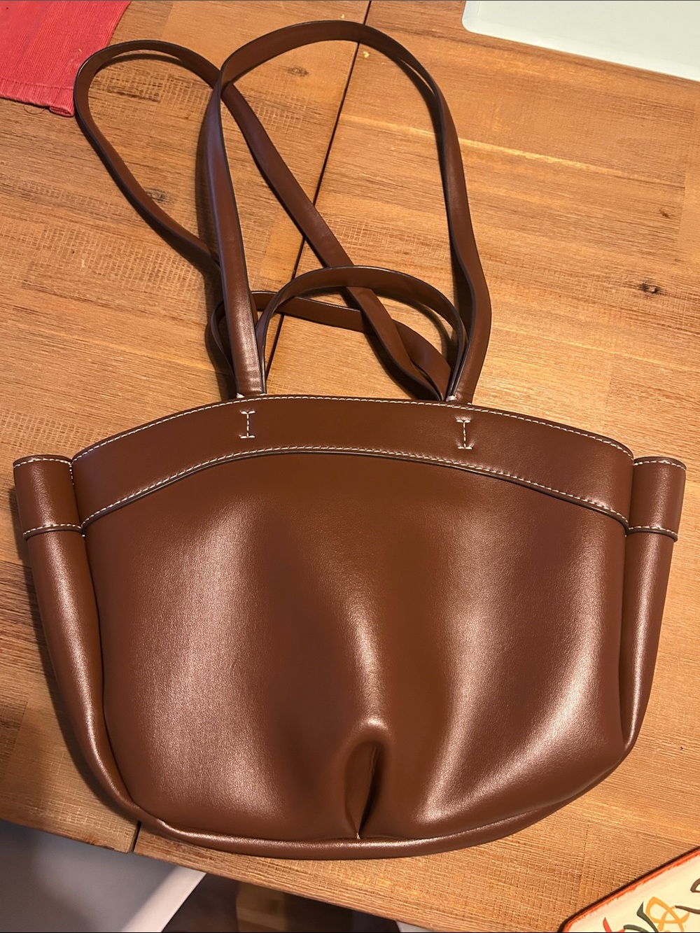 Zara Brown Leather-Look Tote Bag with Double Shoulder Straps